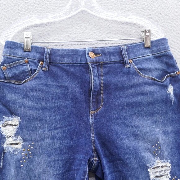 Chicos Womens Platinum Jegging Jeans 1 Size 8 Blue Distressed Studded Stretch - Picture 3 of 11